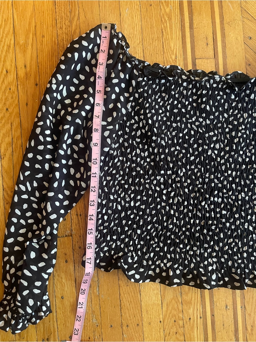 She + Sky L Black Long Sleeve Smocked Light- Weight Peasant Top - Picture 7 of 10